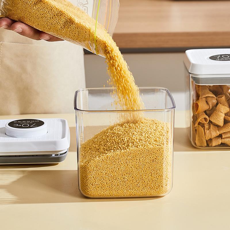 Pressversiegelte Lebensmittelaufbewahrungsbox Trockenmüsli Getreide Eimer Spender Feuchtigkeitsdichter Küchenbehälter für Snack Nüsse Müsli