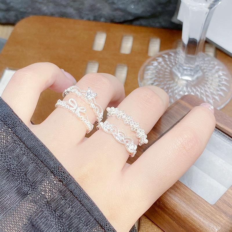 [Lace Diamond Shadow] Schlichter und leichter Luxus Spitzenrand Schleife Öffnungsring, Exquisites Stapeln von Nischenringen