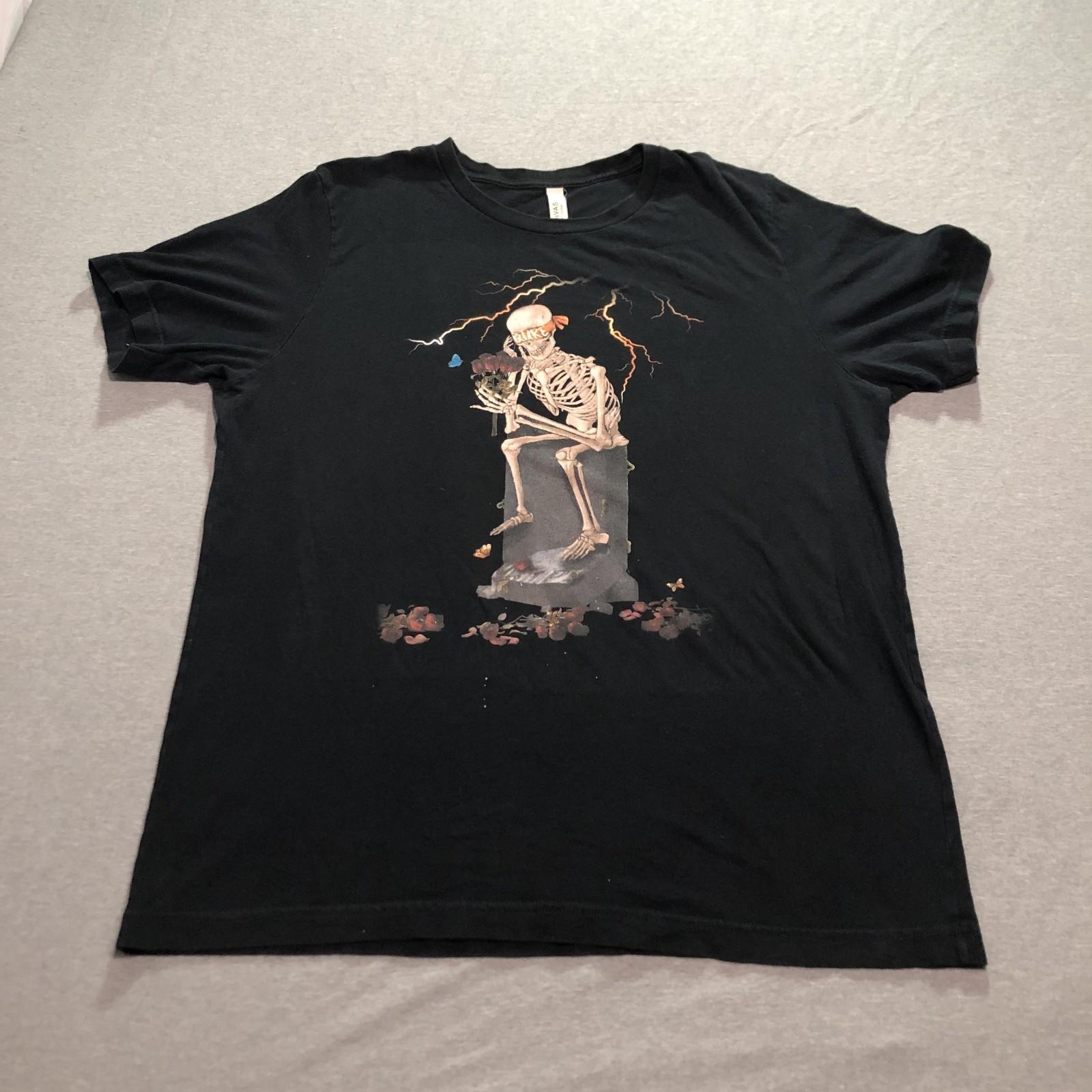 Men s T Shirt XL Graphic Print Skeleton Tombstone Floral Lounge Black Tee XL