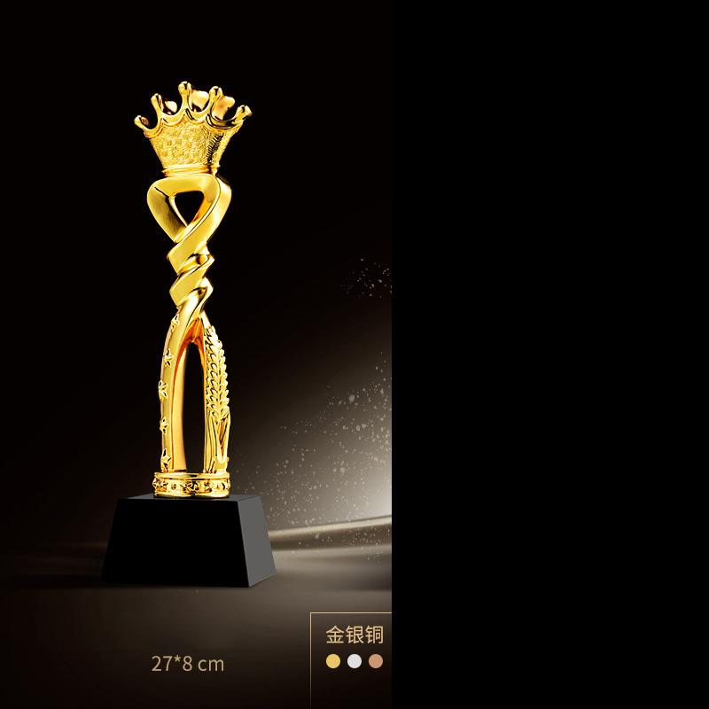 Customized Gold-plating Resin Trophy Award Souvenir, Excellent Character, Home Decoration, Creative, Crystal Base, Engraving 1Pc