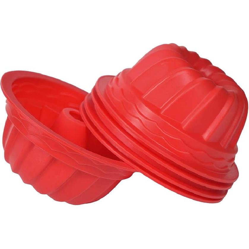Silicone Fluted Cake Pan (5pc), 6 inch Diameter, Round Cake Mold, Reusable Silicone Baking Mold Suitable for Making Jello, Cake, Gelatin and Mousse