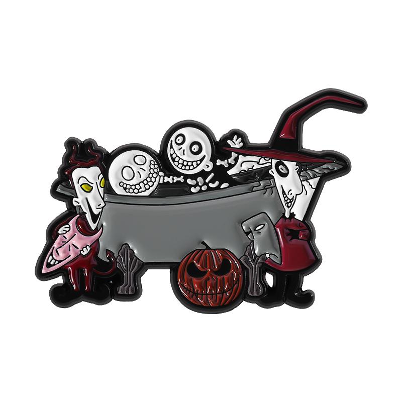 

Christmas Horror Enamel Pins Custom Skeleton In The Bathtub Brooches Lapel Badges Clothes Punk Gothic Jewelry Gift for Friends