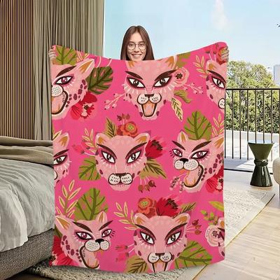 Warm Soft Plush Throw Blanket for Sofa Living Room Office Bedroom Travel Gift Leopard Print Tropical SingleSided