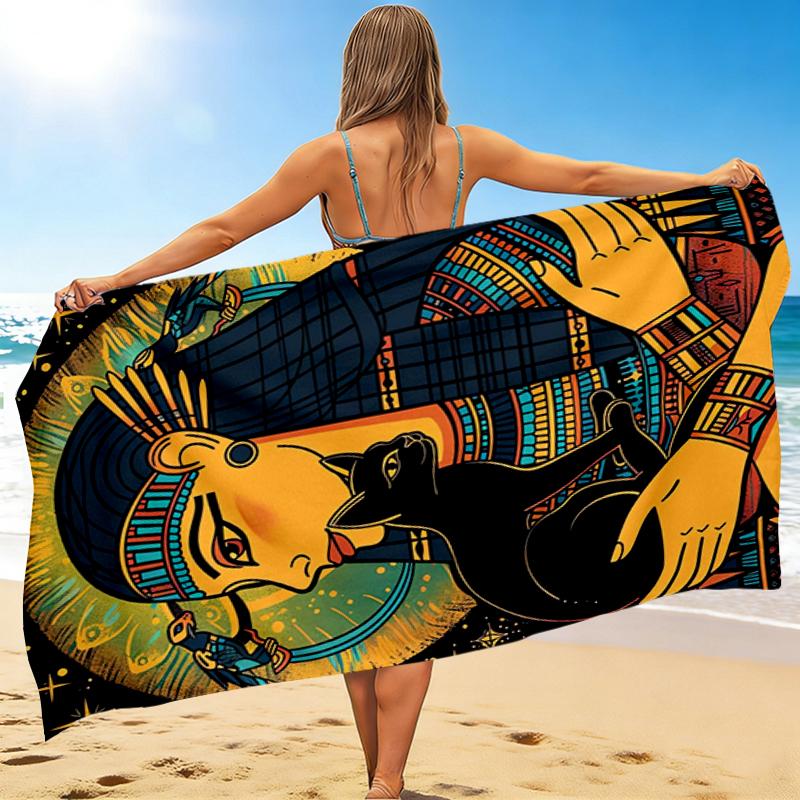 1Pc Egyptian Queen Cat Beach Towel, Quick Dry, Multi-Use for Beach Pool Gym Yoga Home Travel, Christmas, Halloween, Xmas Gift Em92843