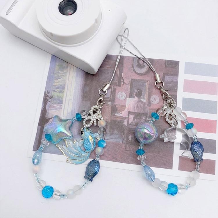 Colorful Beaded Keychain for Mobile or Camera Dolphin/Carp Pendant Keyring Charm