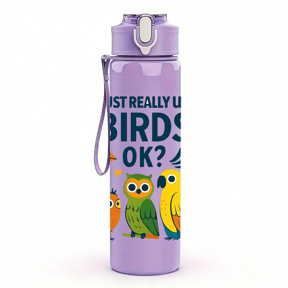 1PC Colorful Parrot Group Letter 750ml Color Plastic Sports Water Bottle Leakproof Flip Straw Lid For Sports Office Home Use