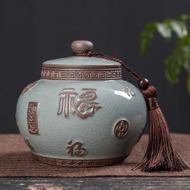 Tea Containers Ceramic Sealed Can Large Size Tea Box Storage Tank Ceramic Tea Utensil Portable Tea Storage Tea Caddy Tea Jar