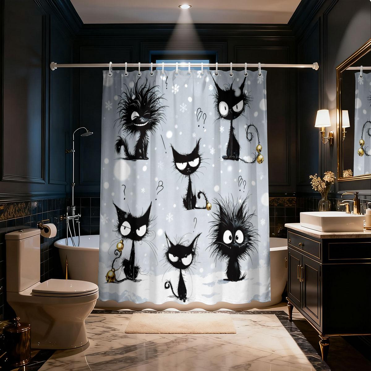 

1pc Cute Cartoon Cat Print Waterproof Shower Curtain Hanging Curtain 12 Hooks Multi Size Decoration Machine Washable 90x180cm