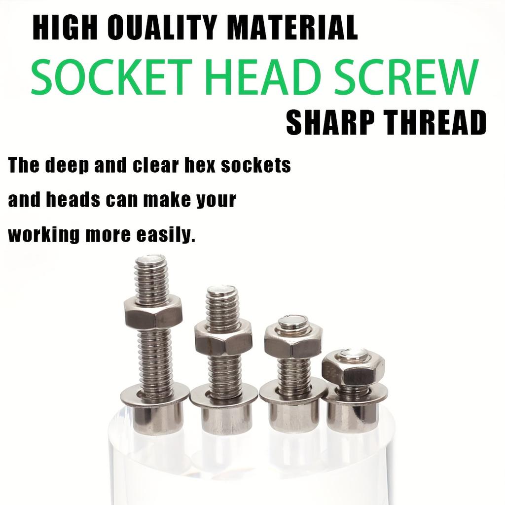 670pcs Stainless Steel Allen Screw and Bolt Combination Set | M3, M4, M5, M6 Hex Head | Includes Flat Washer Wrench