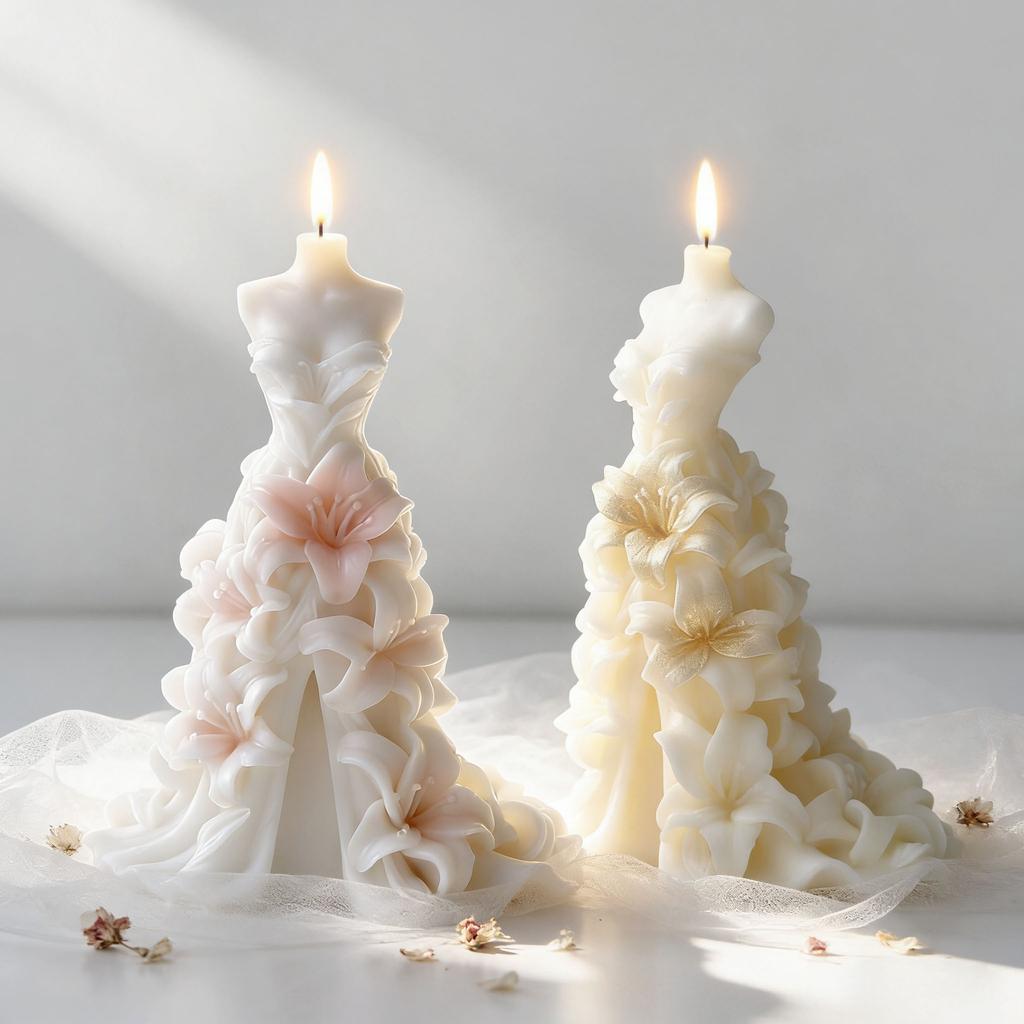 3D Lily Wedding Dress Silicone Mold for Candle Making DIY Soap Resin Craft Bridal Shower Decor Candle Mold
