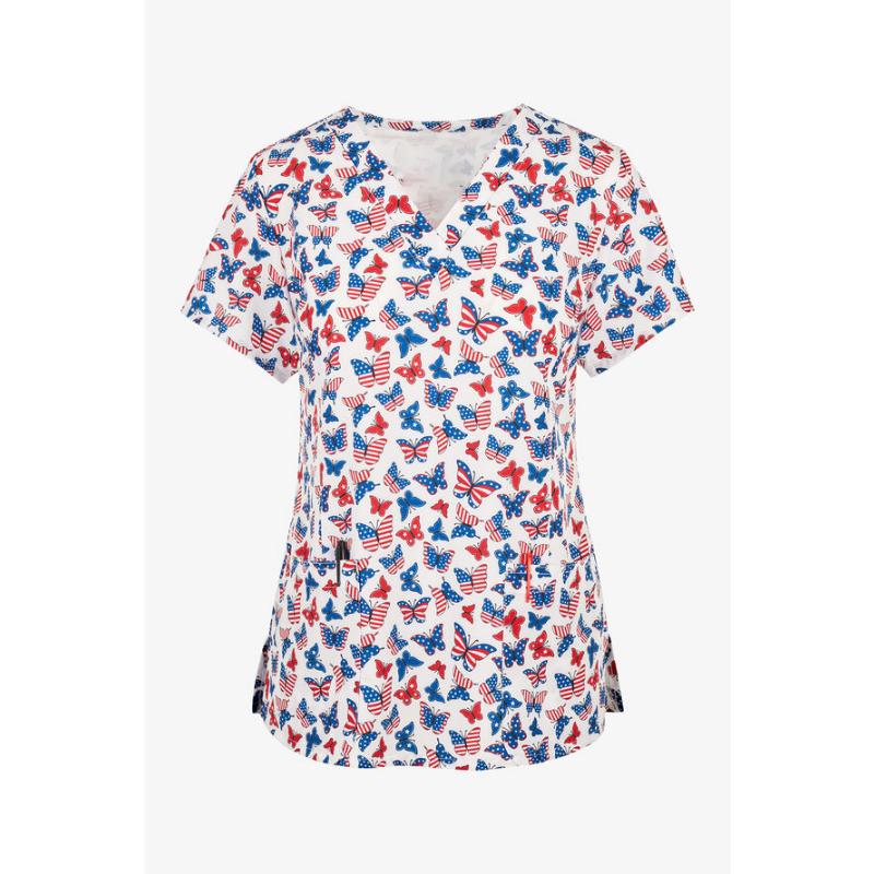 Healthcare Uniform Nurse Clinic Nursing Butterfly Workwear Hospital T-shirt Tee Short Sleeve Blouse Carer Working Women Medical