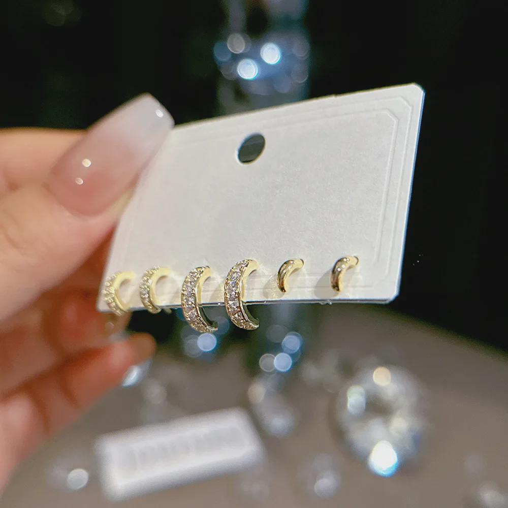 925 Silber Nadel Ohrring Set - Goldene Schleife und Persönlichkeitsdesigns, Drei Paare