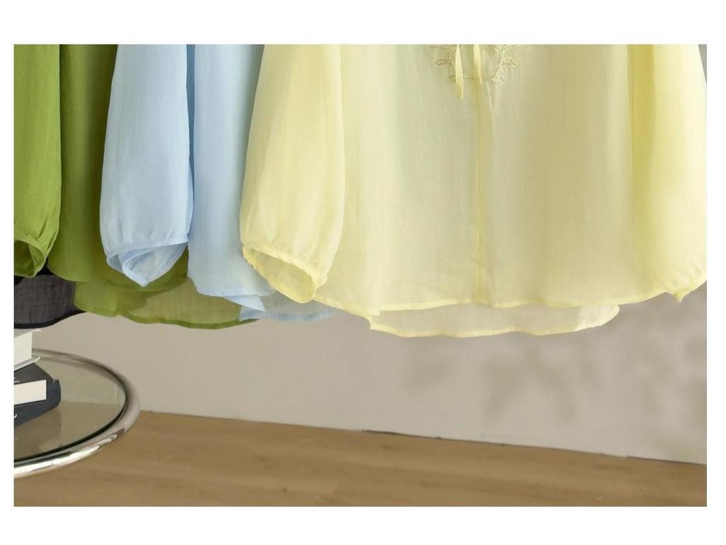 Cămașă Endi pentru Femei, Galben Deschis, Decolteu în V, cu Volane, Șireturi, Broderie cu Mărgele, din Ratin