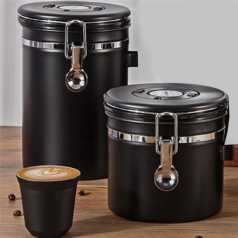 

AD23-1 PCS Coffee Storage Container Stainless Steel Coffee Bean Can Sealing Coffee Filling Food Storage Container 1500ML Black