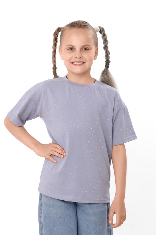 T-shirt for Girls – Soft Knitted Fulicra with Rhinestones, Straight Cut, Various Colors Summer 6414-105-5 HC