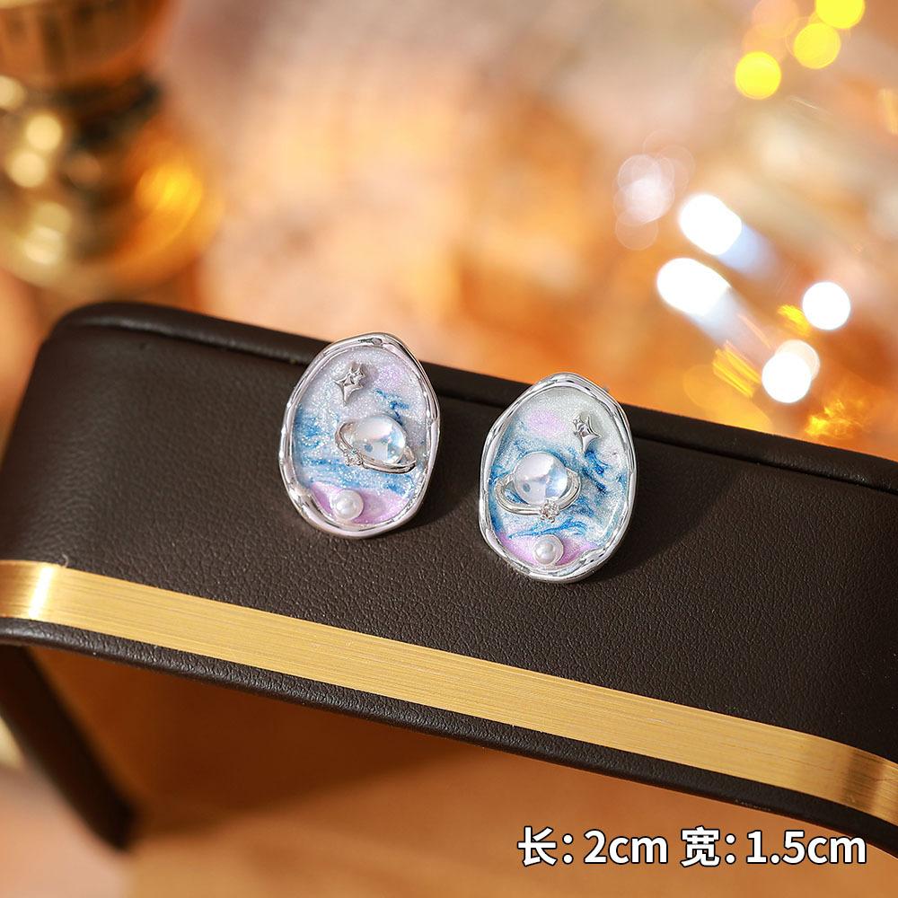Ainibenni Original Design Enamel Painted Earrings for Women, Monet Garden Oil Painting Style Stud Earrings