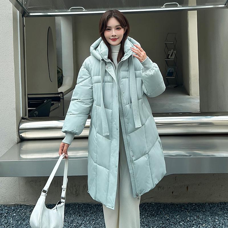 

2025 куртка пуховая хлопковая большого размера, стеганая одежда, женская свободная длинная ниже колена, зимняя утолщенная холодостойкая и морозостойкая стеганая куртка XXL