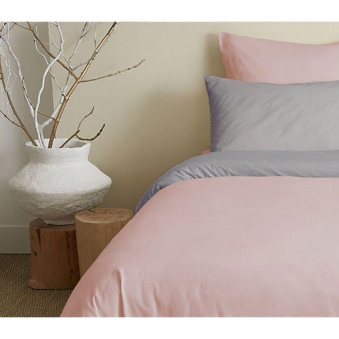 Pack complet 6 pièces Rose/Gris réversible housse de couette pour lit 140 x 190 cm