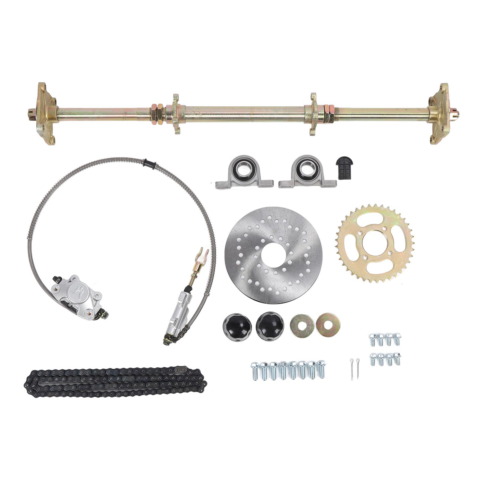 Kit Assale Posteriore Rigido per Go Kart 32 pollici Assale Posteriore di Trazione Cuscinetti a Sfera Pignone 428 37D Disco Freno 7,5 pollici Set Caten