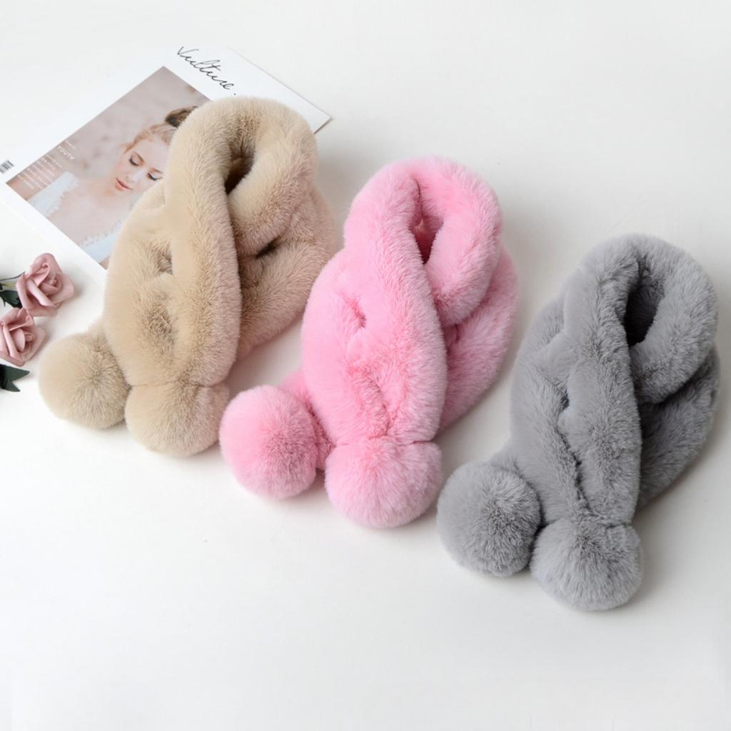 1pc Plush Cross Scarf Faux Rabbit Fur Thickened Plush Ball Thermal Scarf Thick Winter Women Neck Warmer Collar Neckerchief