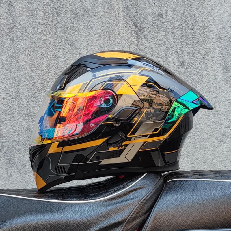 E5GOrz Flip-up Motorcycle Helmet for Men & Women – Full Face, All-Season with Bluetooth Slot, Big Tail Wing, 3C Certified