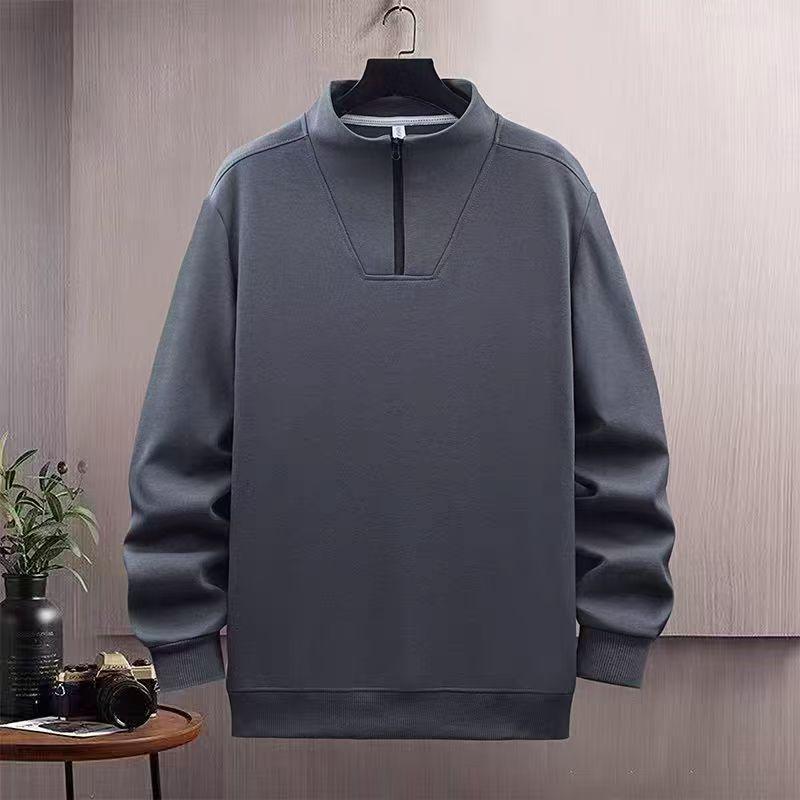 Men's Thick Stand-Collar Half-Zip Casual Sweatshirt – Heavyweight, Spring/Autumn Trend, Solid Color