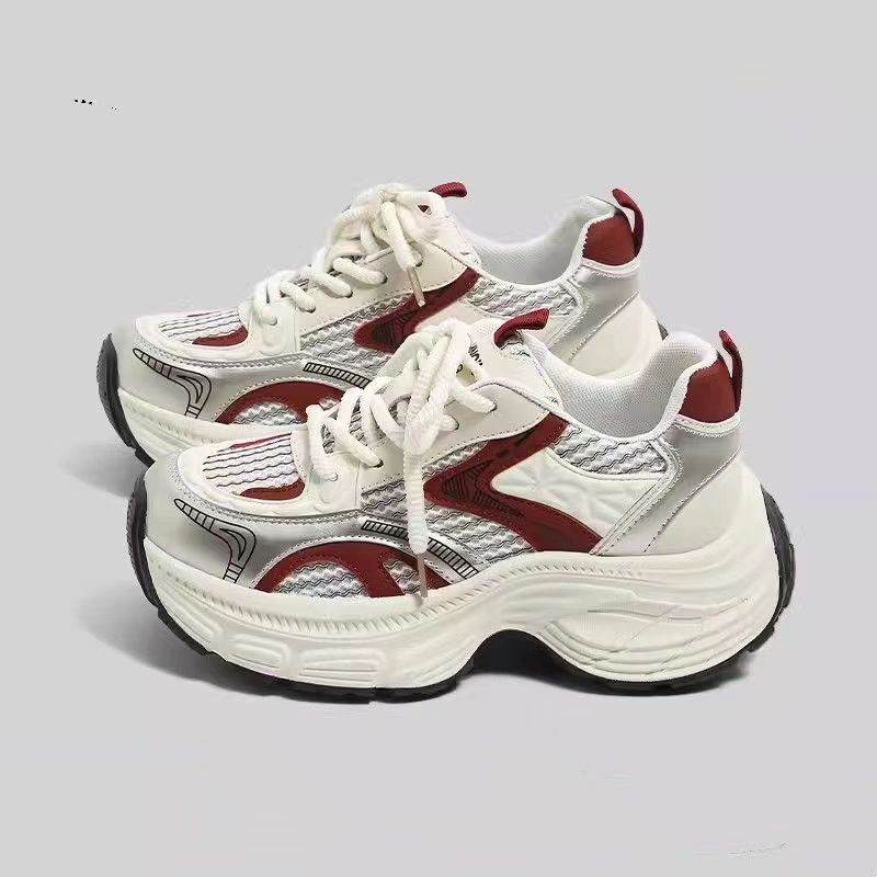 Burgundy platform super soft dad shoes women's spring and autumn 2025 new versatile shoes children's autumn fashion casual shoes