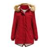 Women's Winter Mid-Length Fleece Detachable Hat Warm Jacket Cotton Coat