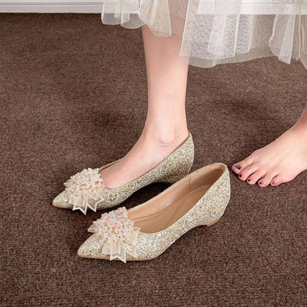 3386-8 Crystal high-heeled single shoes 2025 new banquet wedding shoes pointed thin heels large fat width