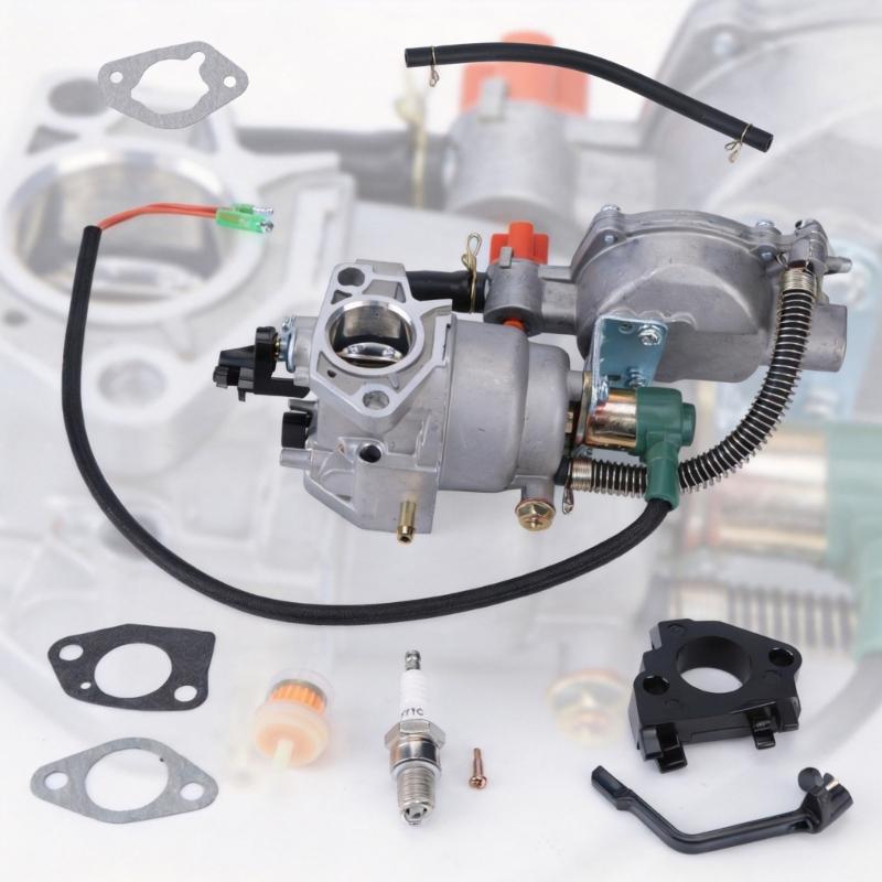 188F Generator Carburetor Assembly, Metal Service Part with Visible Mounting Openings and Hose Connections for Equipment Maintenance