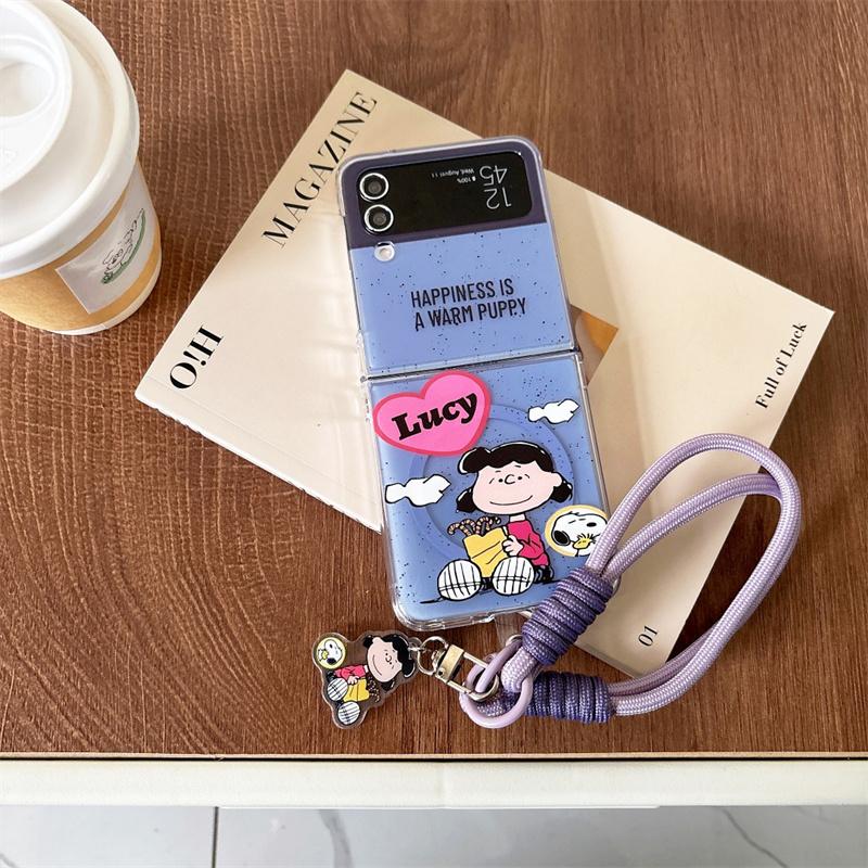 Cute Snoopy splash-ink Folding Magsafe Wireless Charge Case For Samsung ZFlip 3 4 5 6 ZFlip7 Snoopy Cartoon Magnetic Holder
