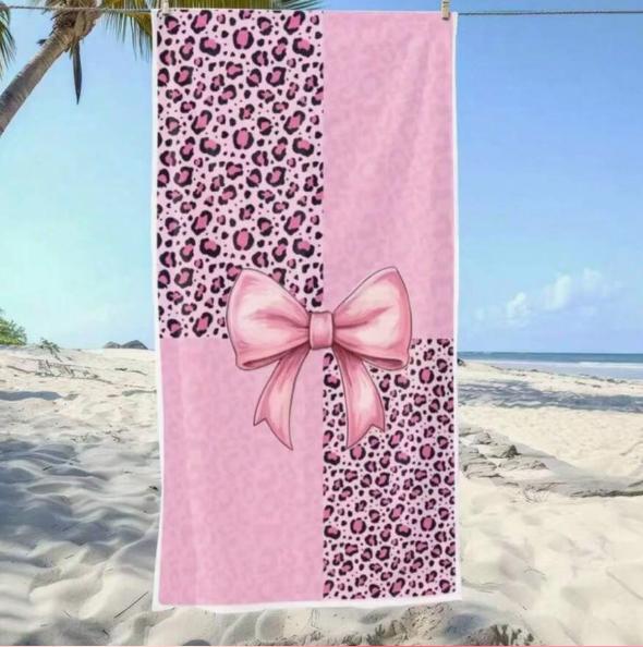 Oversized Leopard Cherry Print Beach Towel Ultra-Fine Fiber Quick-Dry Sand-Free Absorbent Lightweight Portable for Travel Towel
