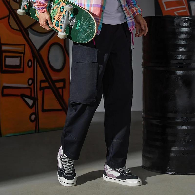 Li Ning Skateboard Series Solid Color Straight Casual Long Pants Men Bottoms Black AKXR445-2