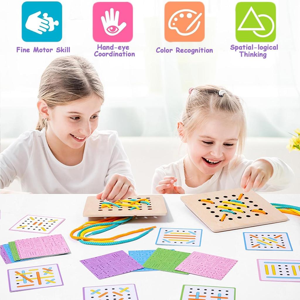 Montessori Wooden Threading Activity PuzzlesEarly Educational Fine Motor Skill Travel ToyBirthday Gifts for Boys and Girls