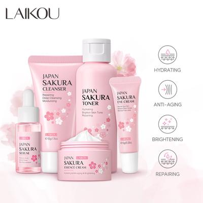 Conjunto de 5 produtos para cuidados faciais que iluminam e rejuvenescem a pele de Laikou Cherry Blossom
