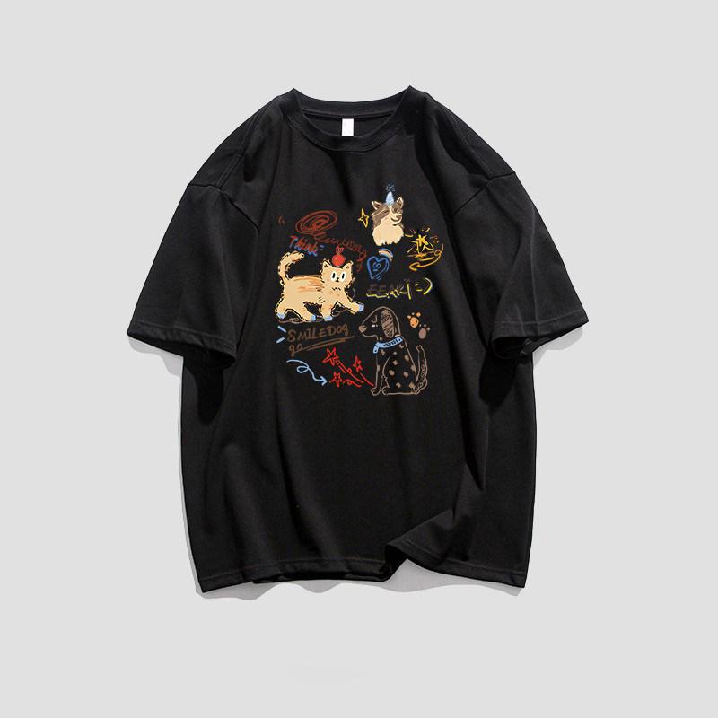 American Cartoon Printed Large Size Fat MM Short-sleeved T-shirt Women's Summer Loose Ins Trendy Brand Casual Couple Half-sleeved Top