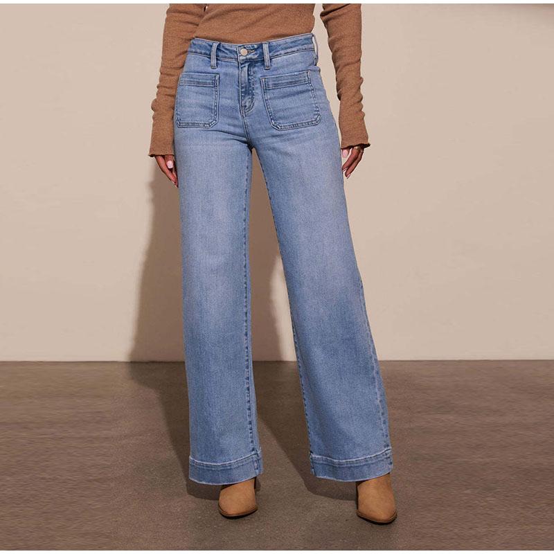 High Waisted Straight Leg Jeans Women s Clothing 2026 Spring New Item Slim and Wide Leg Retro Style Pants S светло-синий