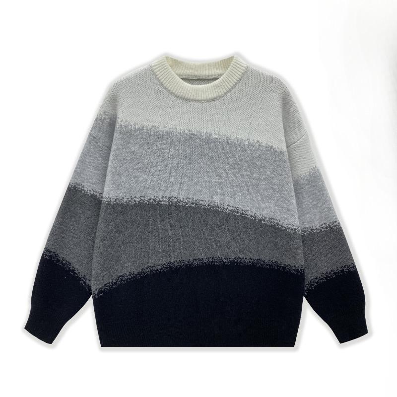 

Весенний мужской новый свободный градиентный контрастный цветной вязаный свитер с круглым вырезом 3XL серый