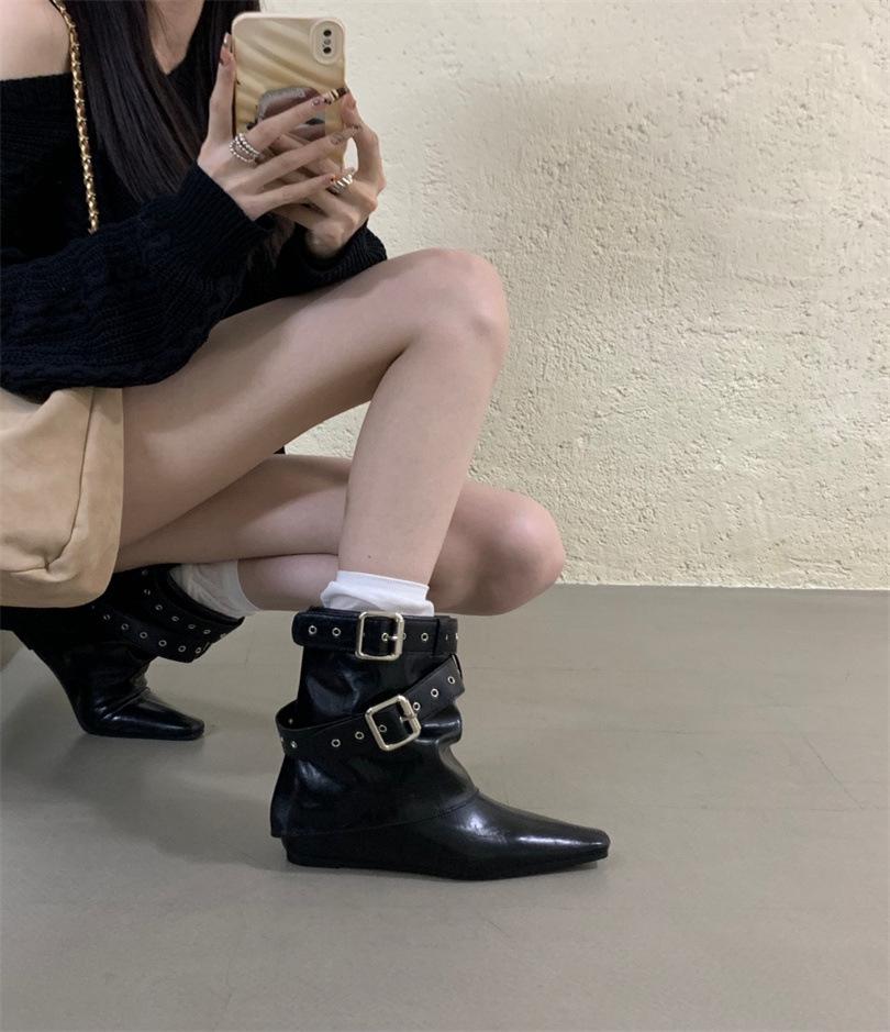 Women's shoes 2025 new American Spice Girl riveted trouser legs heightened pointed short boots women's autumn and winter new western cowboy boots