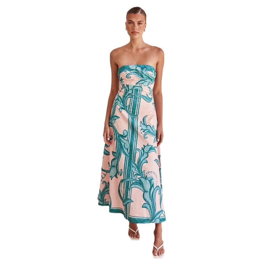 In-Stock 25 Slim Halter Strapless Summer Dress with European & American Print - Style 68557