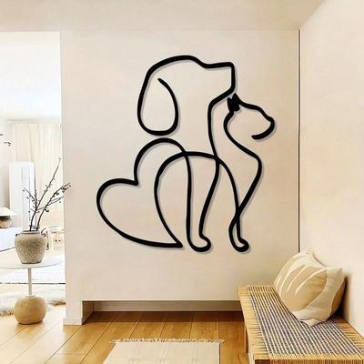 Minimalist Wrought Iron Wall Panel Heart Cat Dog Retro Decor Animal Lovers Gift