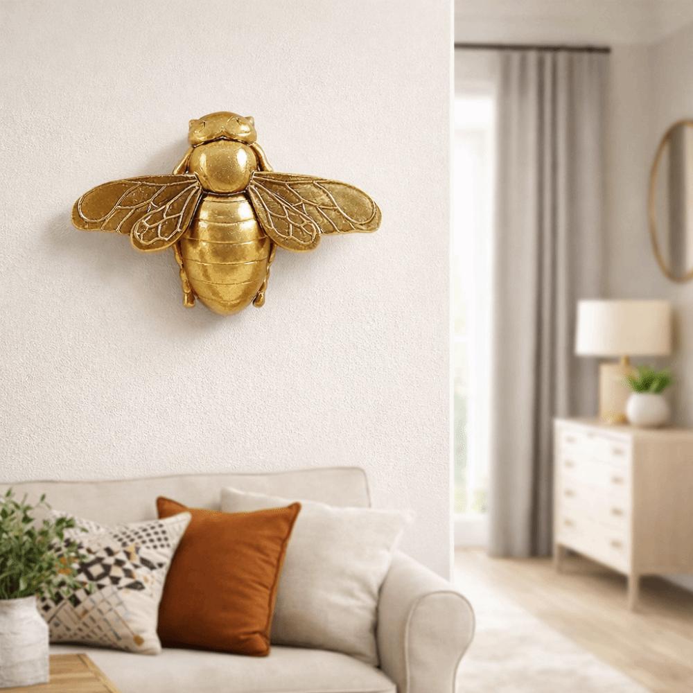 Handcrafted Golden Bee Wall Sculpture 3D Wall Decoration Unique Animal Sculpture  Art Decor