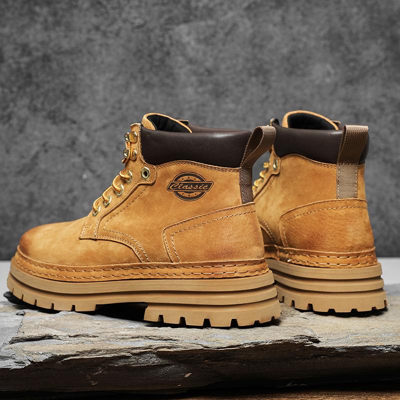 Inner Heightening Classic Rhubarb Boots, Leather Medium Help British Martin Boots, Thickened Snow Boots, Retro American Style