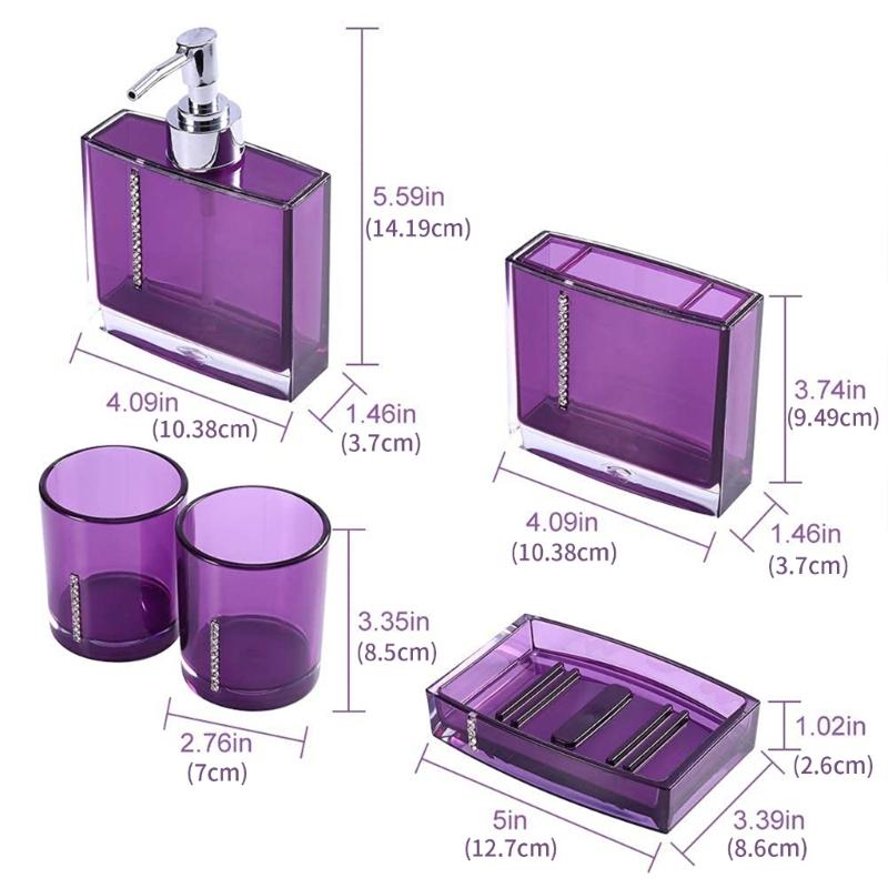 5-teiliges Acryl Badezimmer Organizer Set einschließlich Seifenspender, Zahnbürstenhalter, Becher, Tasse, Luxus Waschtischzubehör