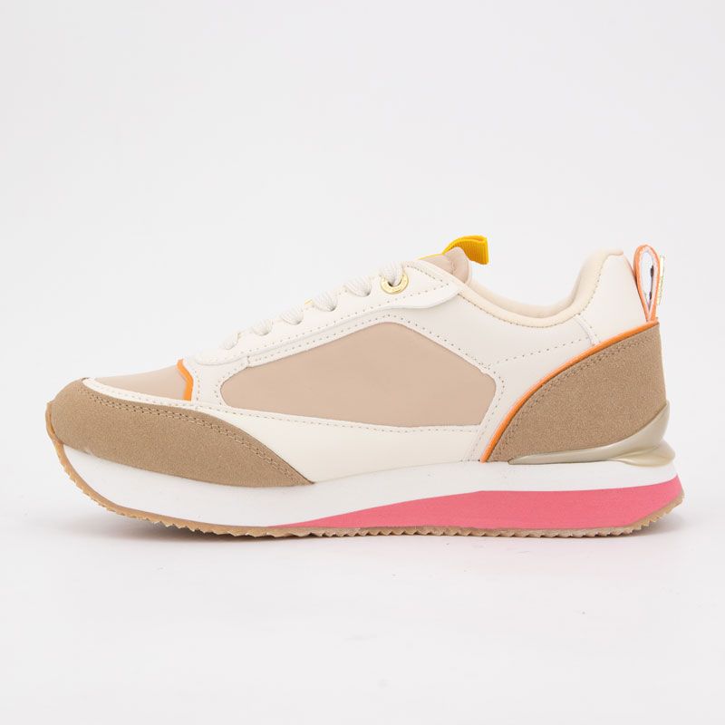 Frisby Sneakers with Pink Sole and Yellow Touch with White Laces for Women US POLO