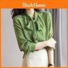 Womens Green Polka Dot Shirt With Flowy Chiffon Fabric For Office Or Casual Wear