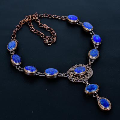 Lapis Lazuli Ketting Handgemaakte Sieraden, Koper Galvanisch Gevormde Ketting Designer Edelsteen Sieraden Verstelbare Ketting Ketting Cadeau Voor Mama