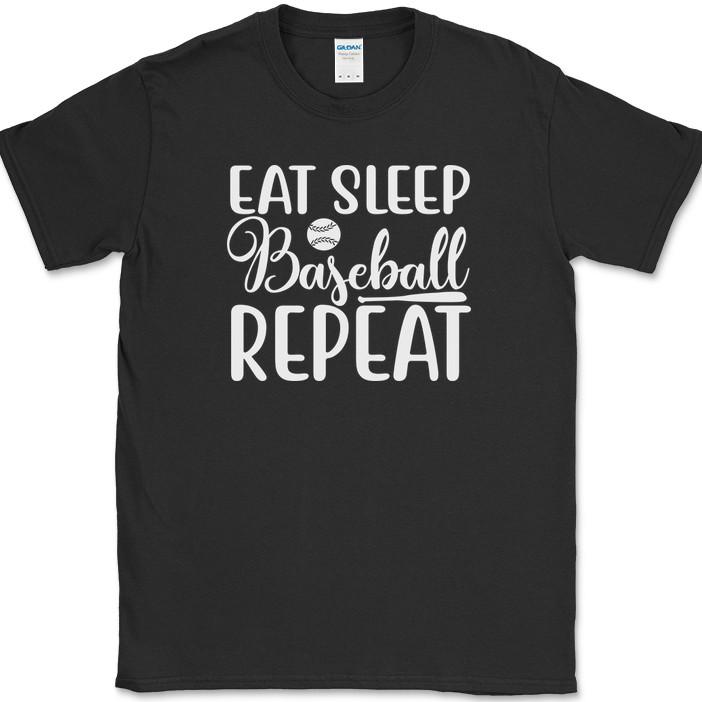 Eat Sleep Baseball Repeat T-Shirt Funny Sports Game League Humor Text Tee
