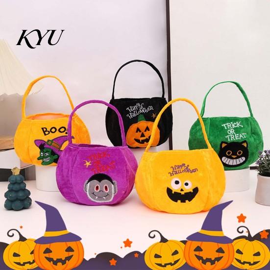 Reusable Trick or Treat Bag Halloween Pumpkin Candy Bag, Cartoon Velvet Plush Tote for Cute Holiday Gift Bags Kids, Handbag, Party Favor Decor