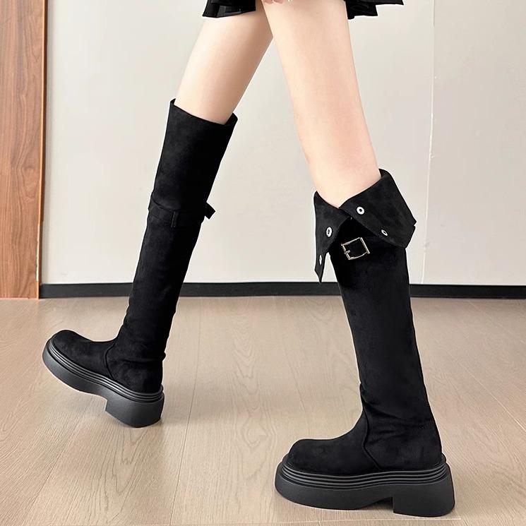 Small man increases height two wear tall boots women's winter suede knee long knight boots